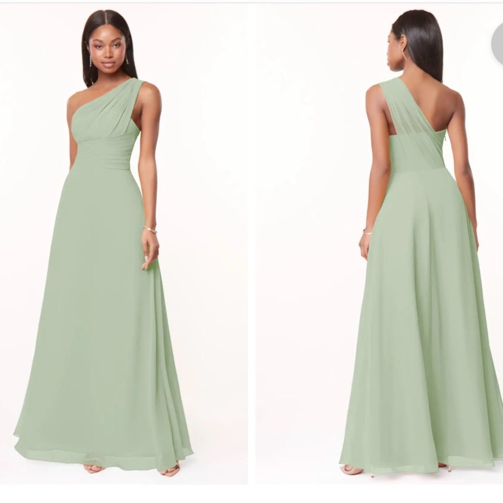 One-Shoulder Sage Green Evening Dress